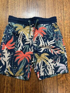 Old Navy Navy Tropical Leaf Print Swim Board Shorts Boys Size Small (6/7)